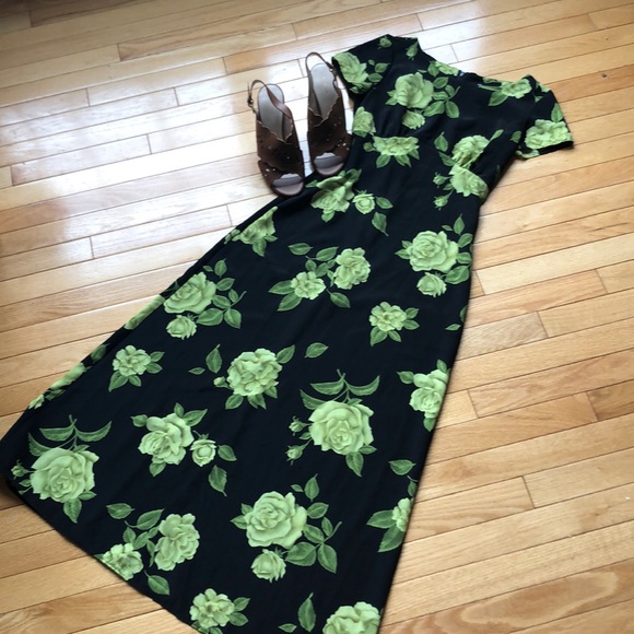 Vintage - Helene Blake Dresses & Skirts - Vintage 90s black and green floral maxi dress
